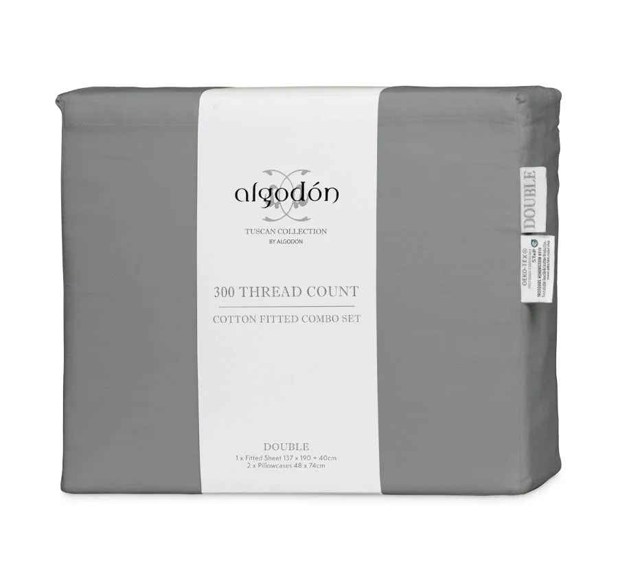 Tuscan Collection Cotton Percale Fitted Sheet Combo Set Range Charcoal - Image 4