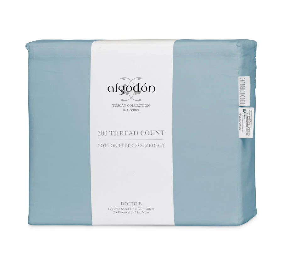 Tuscan Collection Cotton Percale Fitted Sheet Combo Set Range Faded Denim - Image 4