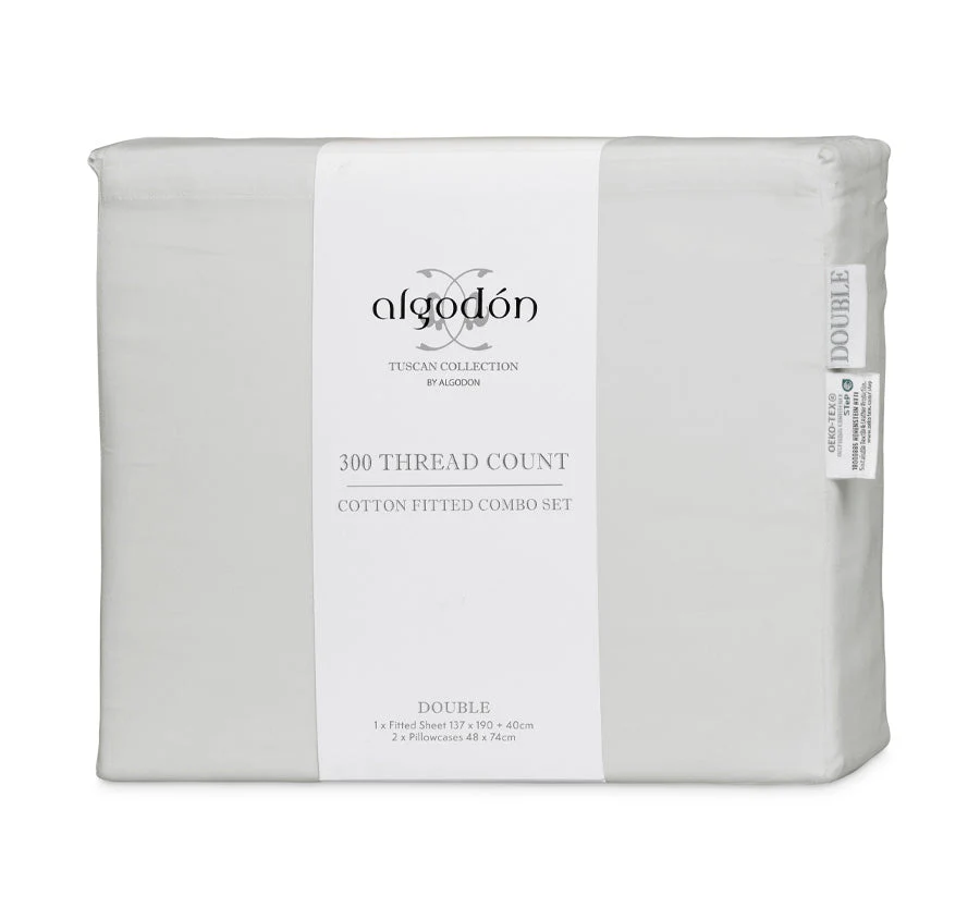 Tuscan Collection Cotton Percale Fitted Sheet Combo Set Range Silver - Image 4