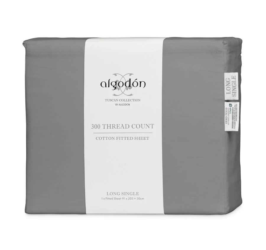 Tuscan Collection Cotton Percale Mega Long Single Bed Fitted Sheet Charcoal - Image 2