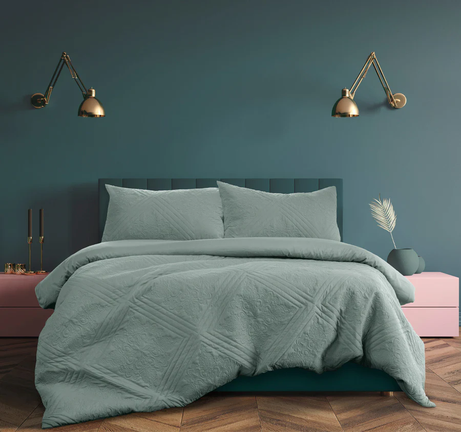 Eddison Quilt Cover Set Range Bluestone