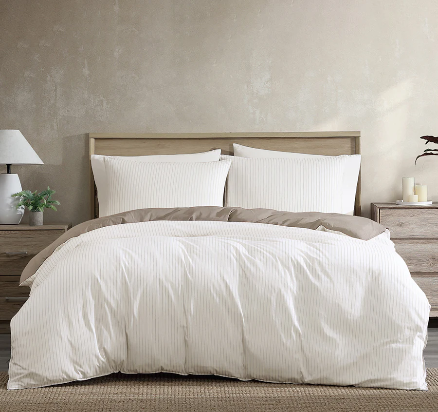 Khan Stripe Quilt Cover Set Range Stone