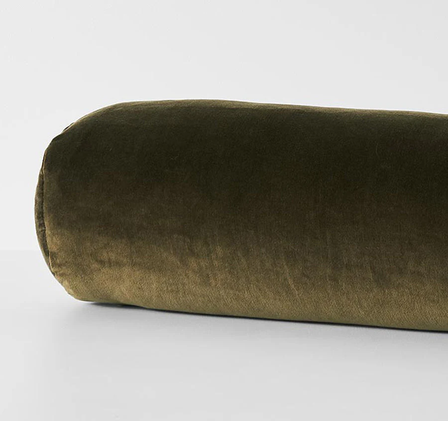 Luxury Velvet 18x60cm Filled Bolster Khaki - Image 3