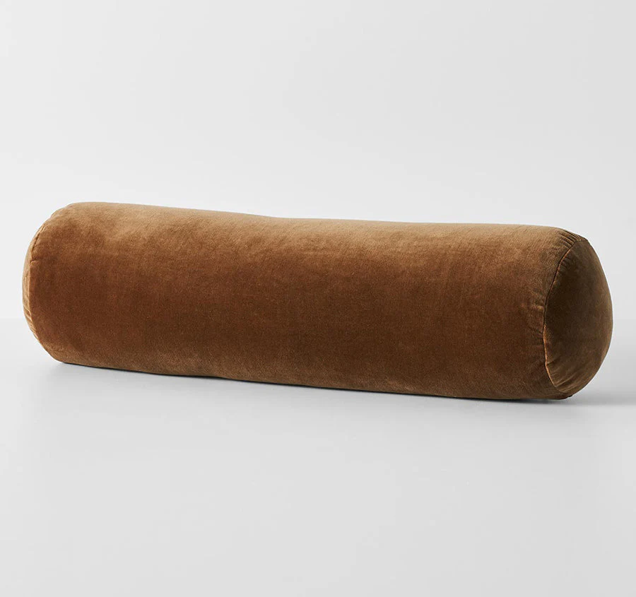 Luxury Velvet 18x60cm Filled Bolster Tobacco