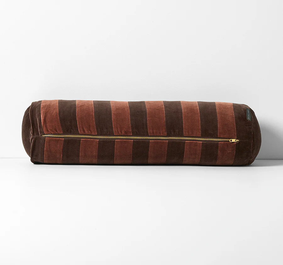Luxury Velvet Stripe 18x60cm Filled Bolster Chocolate and Clove - Image 3