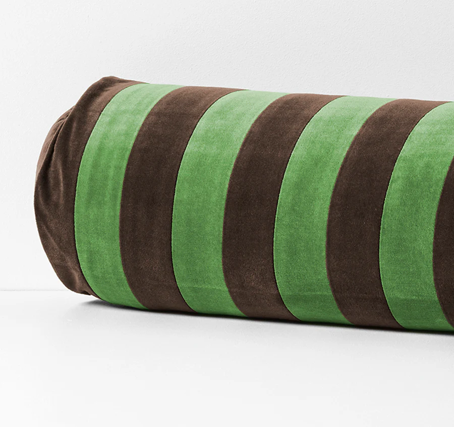 Luxury Velvet Stripe 18x60cm Filled Bolster Chocolate and Emerald - Image 2