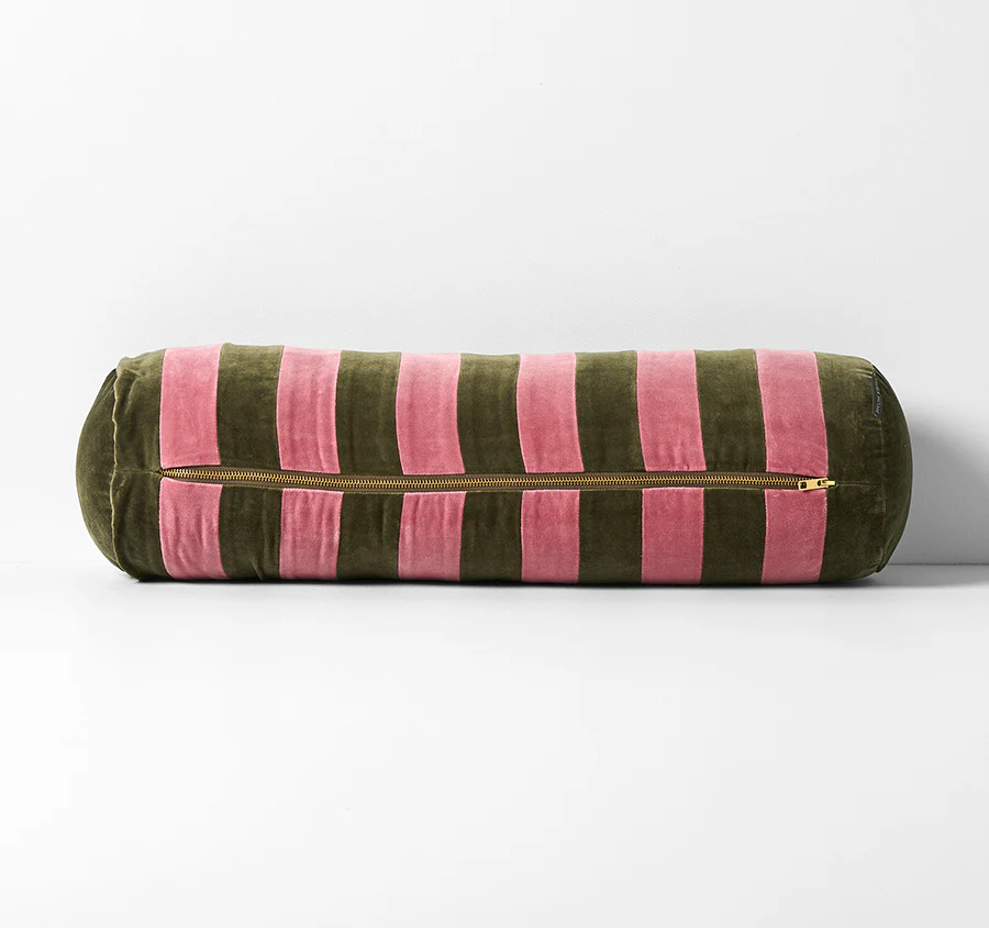 Luxury Velvet Stripe 18x60cm Filled Bolster Orchid and Caper - Image 3