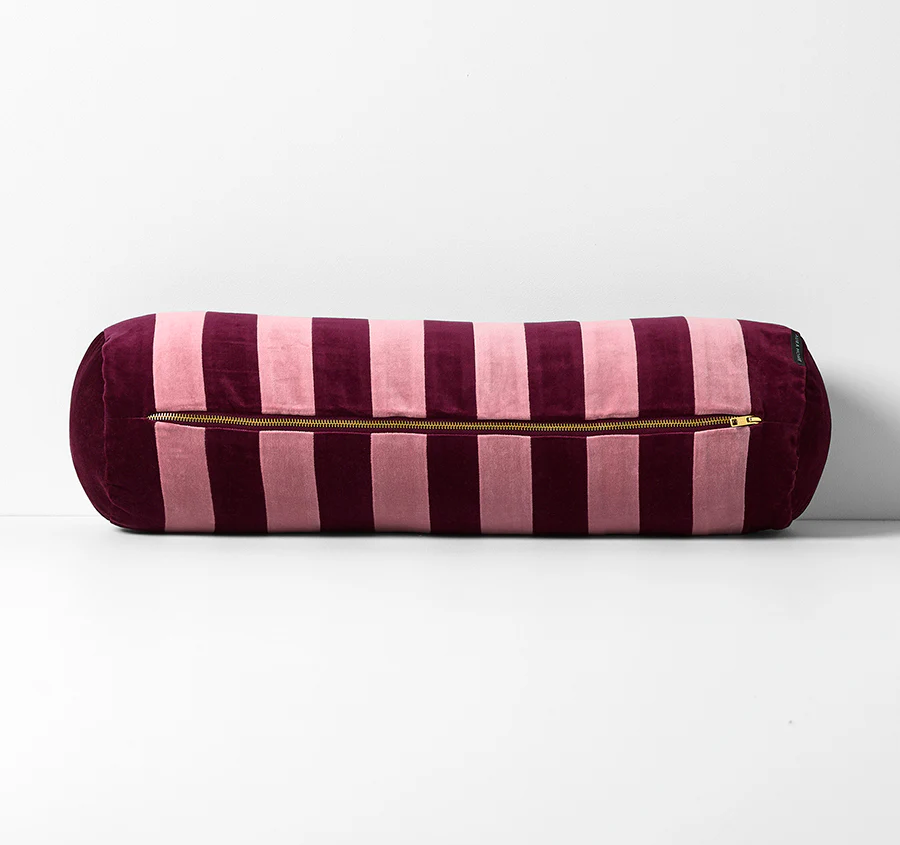 Luxury Velvet Stripe 18x60cm Filled Bolster Orchid and Mulberry - Image 3