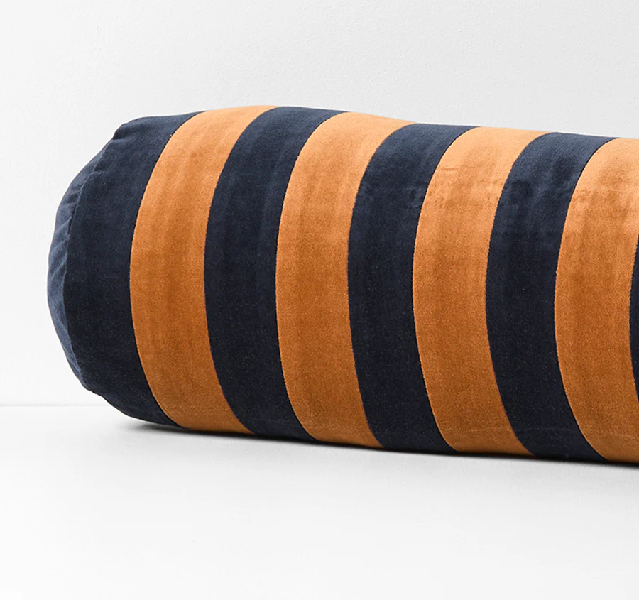 Luxury Velvet Stripe 18x60cm Filled Bolster Slate and Maple - Image 2