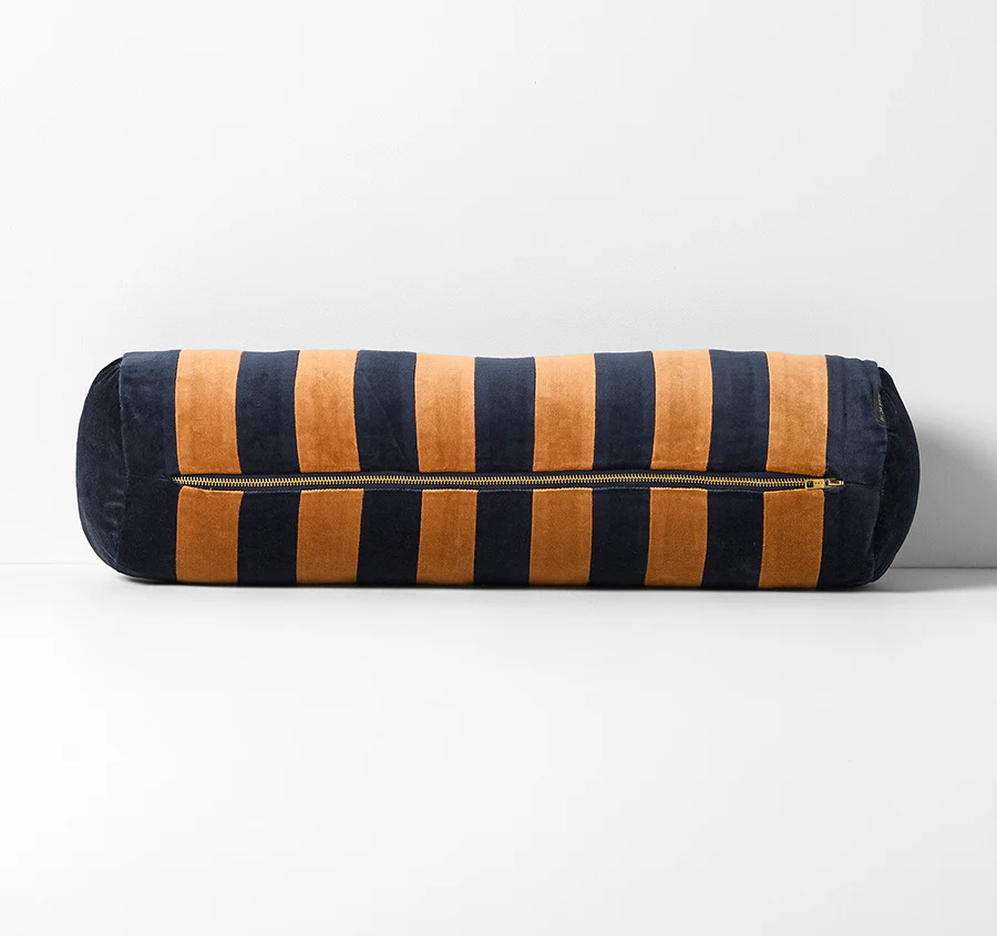 Luxury Velvet Stripe 18x60cm Filled Bolster Slate and Maple - Image 3