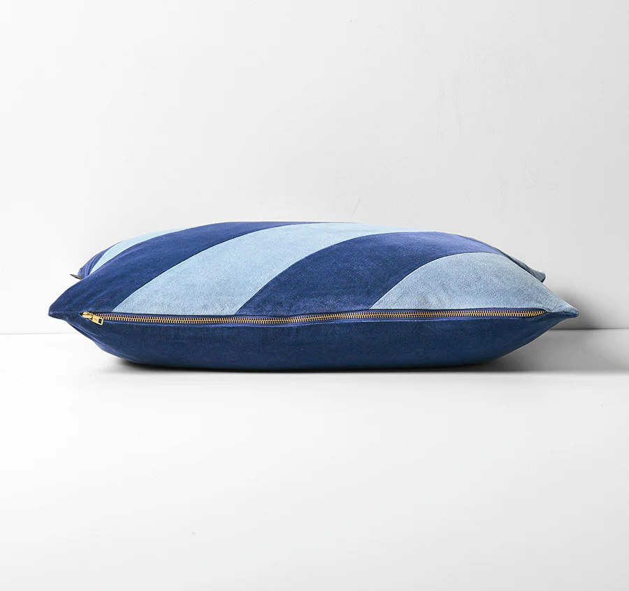 Luxury Velvet Stripe 40x60cm Filled Cushion Royal and Powder Blue - Image 3