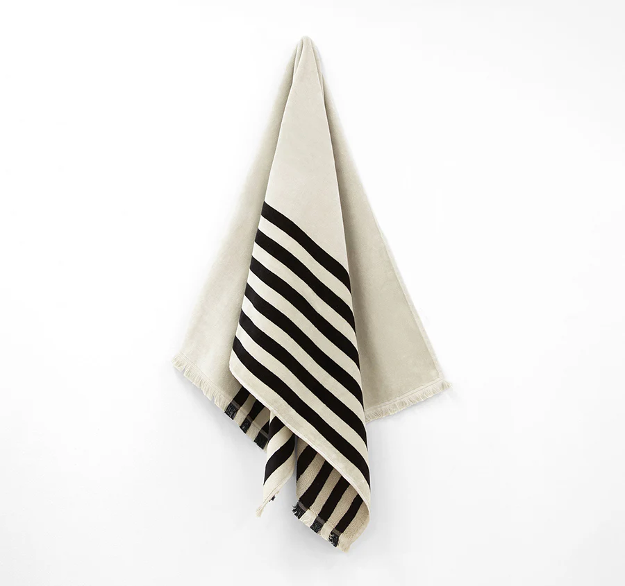 Palma Stripe 560GSM Cotton Bath Towel Range Black and Sand - Image 3