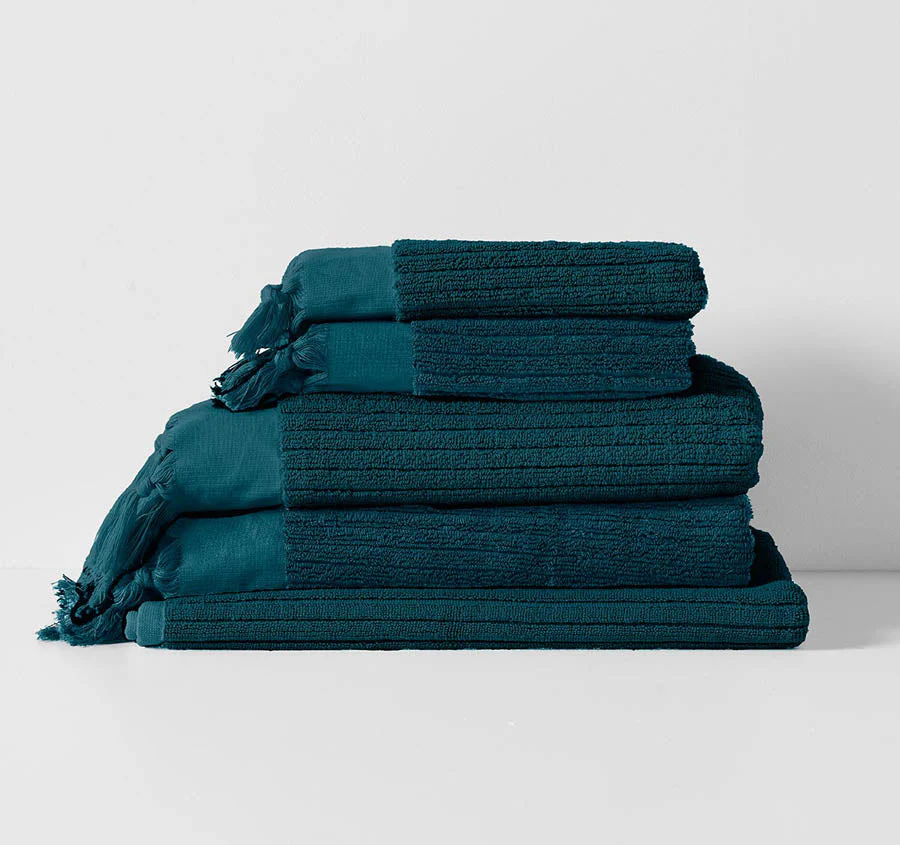 Paros Rib 580GSM Cotton Bath Towel Range Indian Teal - Image 5