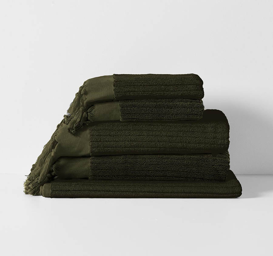 Paros Rib 580GSM Cotton Bath Towel Range Olive Night - Image 5