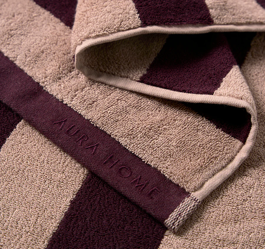 Riviera Stripe 580GSM Cotton Bath Towel Range Mulberry - Image 2