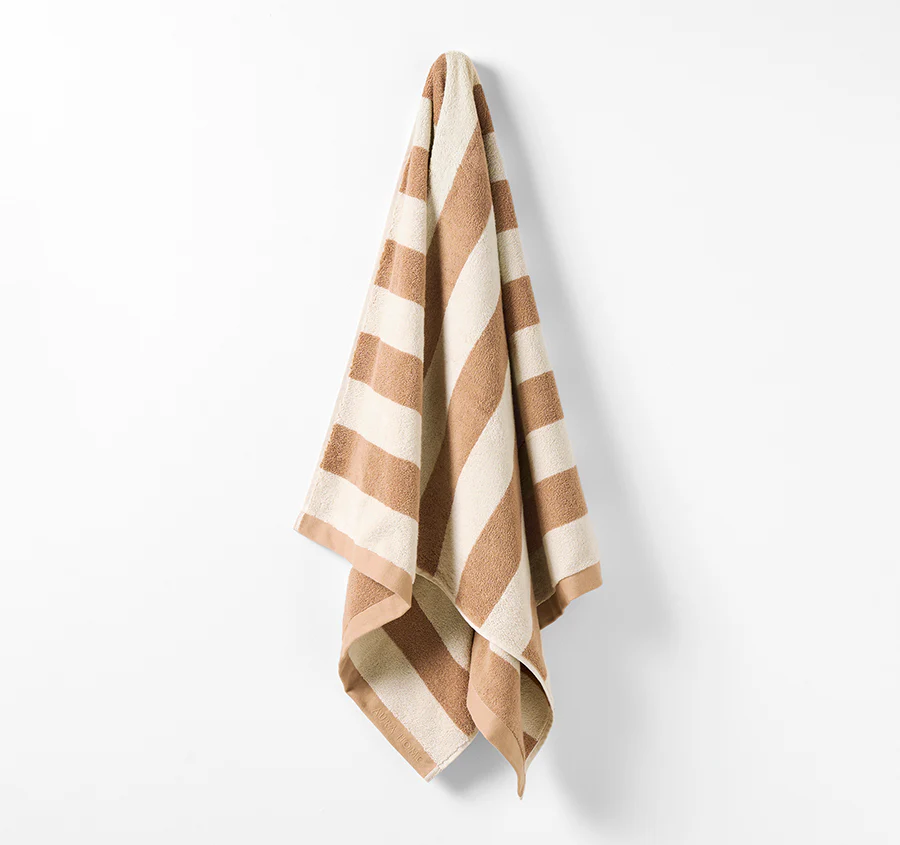 Riviera Stripe 580GSM Cotton Bath Towel Range Pecan