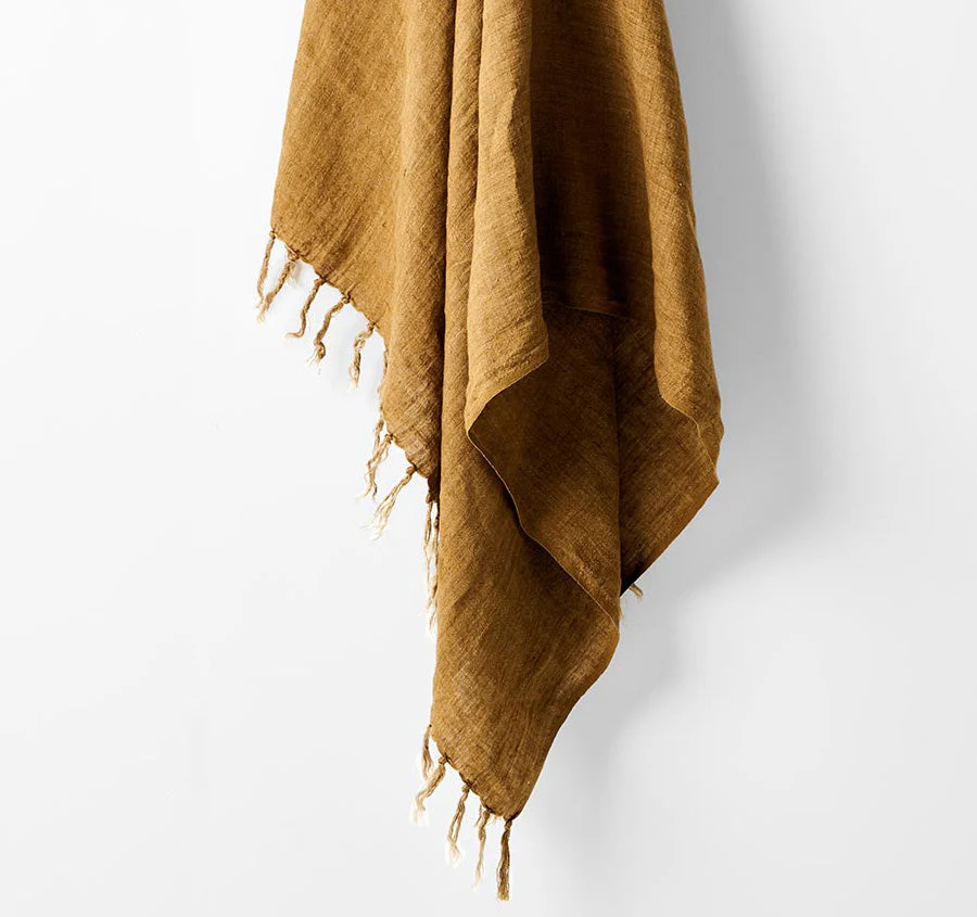 Vintage Linen Fringe 130x170cm Throw Rug Bronze - Image 2