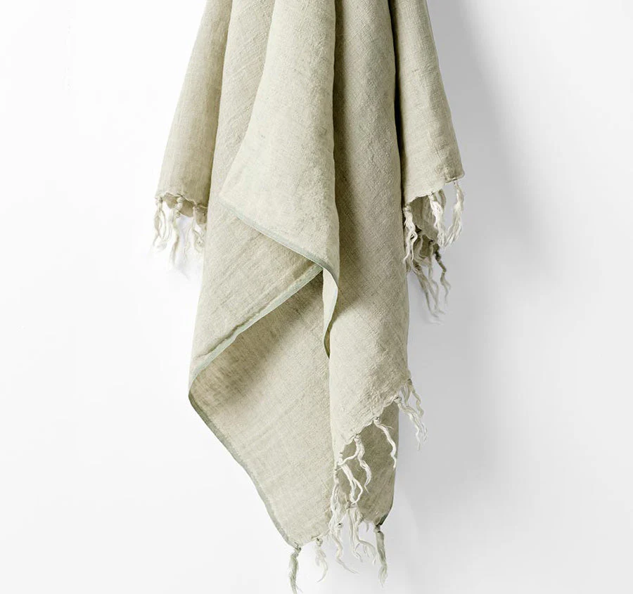 Vintage Linen Fringe 130x170cm Throw Rug Fennel - Image 2
