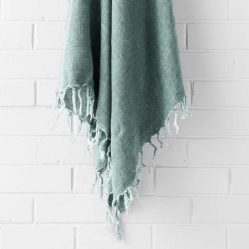 Vintage Linen Fringe 130x170cm Throw Rug Jade - Image 2