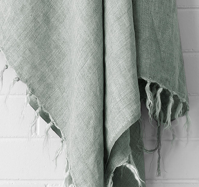 Vintage Linen Fringe 130x170cm Throw Rug Limestone - Image 3