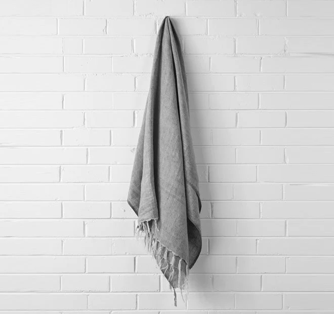 Vintage Linen Fringe 130x170cm Throw Rug Smoke