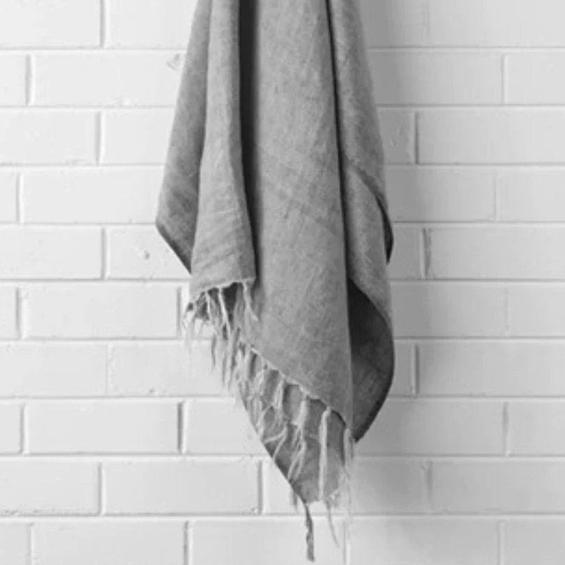 Vintage Linen Fringe 130x170cm Throw Rug Smoke - Image 2
