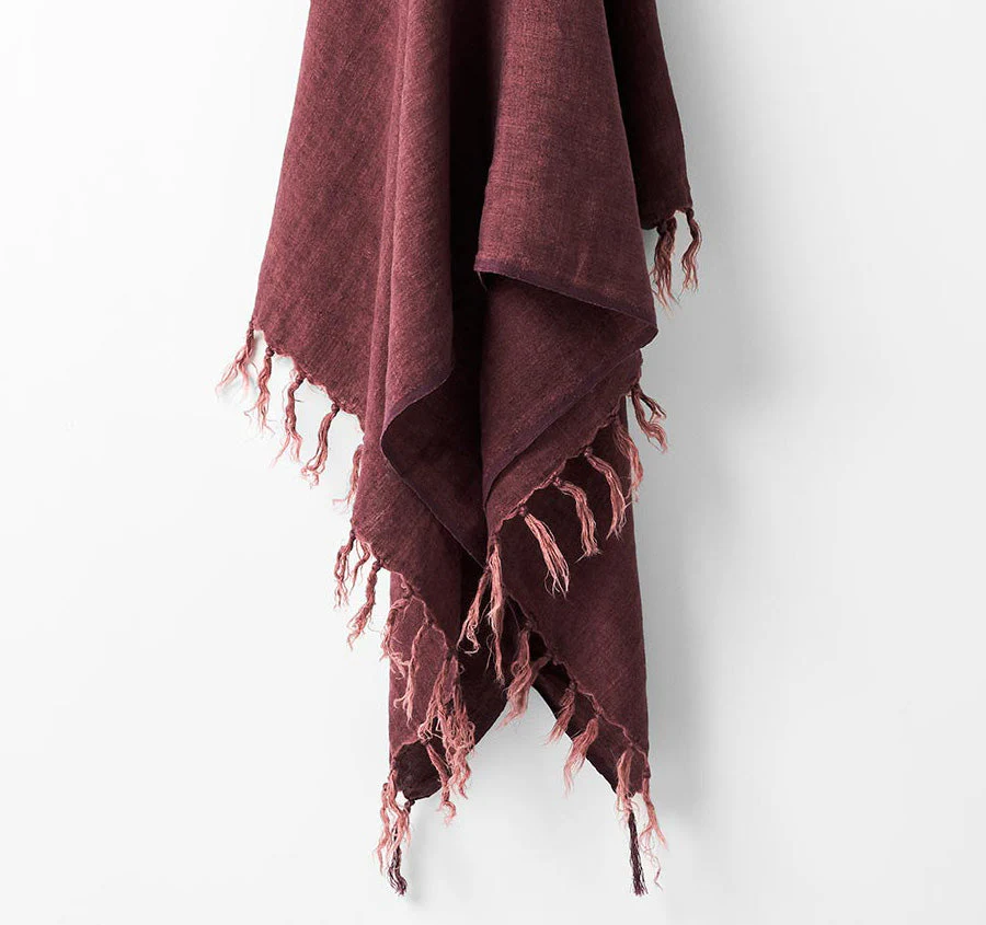 Vintage Linen Fringe 130x170cm Throw Rug Syrah - Image 2