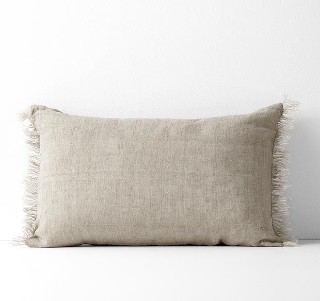 Vintage Linen Fringe 35x55cm Filled Cushion Natural
