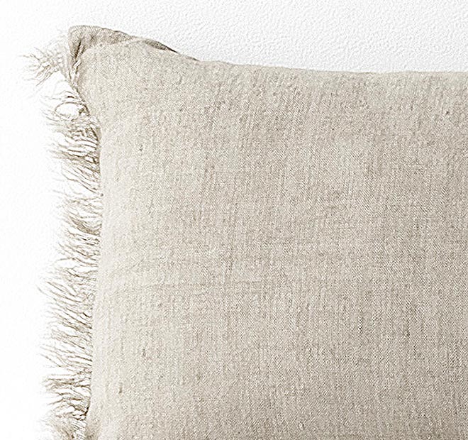 Vintage Linen Fringe 35x55cm Filled Cushion Natural - Image 2