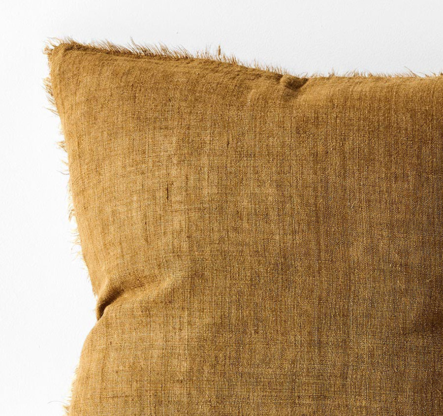Vintage Linen Fringe 50x50cm Filled Cushion Bronze - Image 2