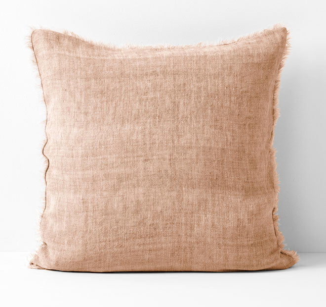Vintage Linen Fringe 50x50cm Filled Cushion Clay