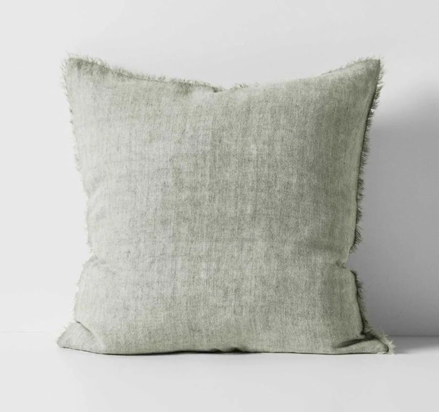 Vintage Linen Fringe 50x50cm Filled Cushion Sage