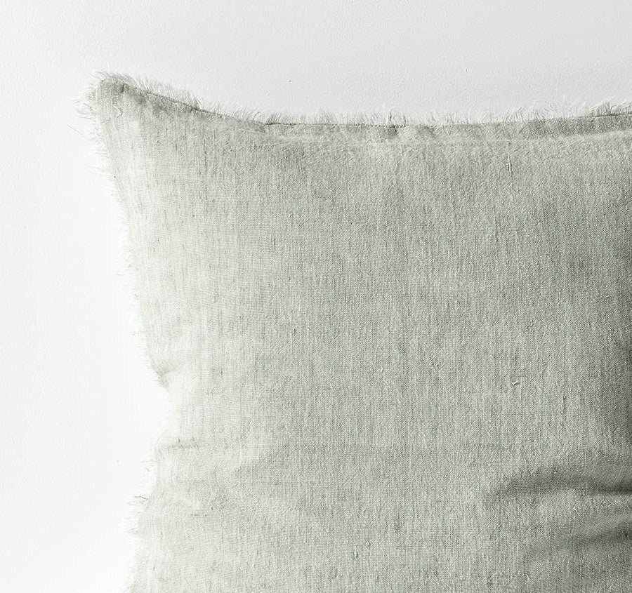 Vintage Linen Fringe 50x50cm Filled Cushion Sage - Image 2