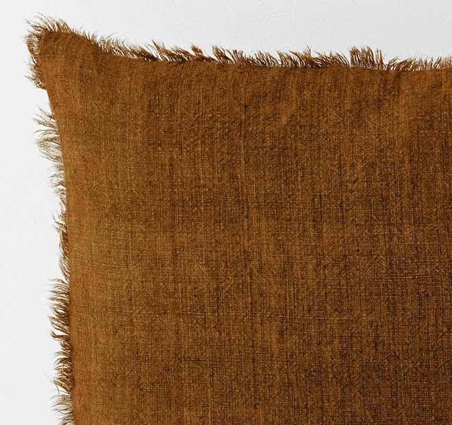 Vintage Linen Fringe 50x50cm Filled Cushion Tobacco - Image 2