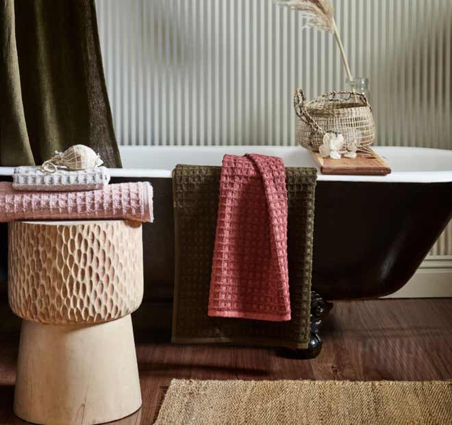 Waffle 580GSM Cotton Bath Towel Range Khaki - Image 5