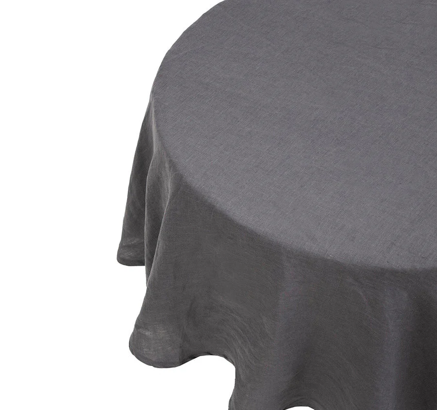 French Linen 228cm Round Tablecloth Charcoal - Image 3