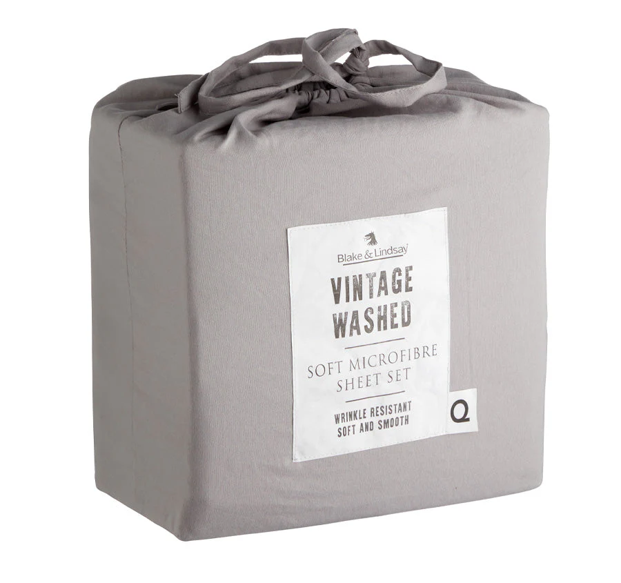 Vintage Washed Soft Microfibre Sheet Set Range Pewter - Image 2