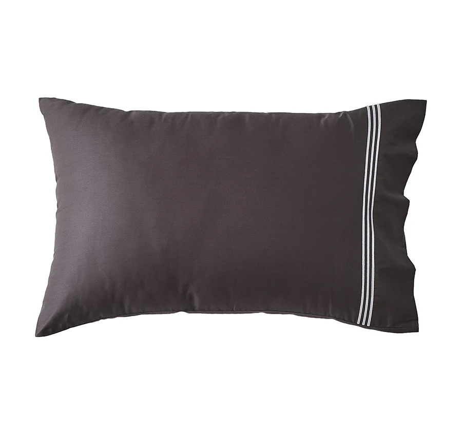 Signature 500TC Embroidered Egyptian Cotton Standard Pillowcase Pair Charcoal Grey and Pure White