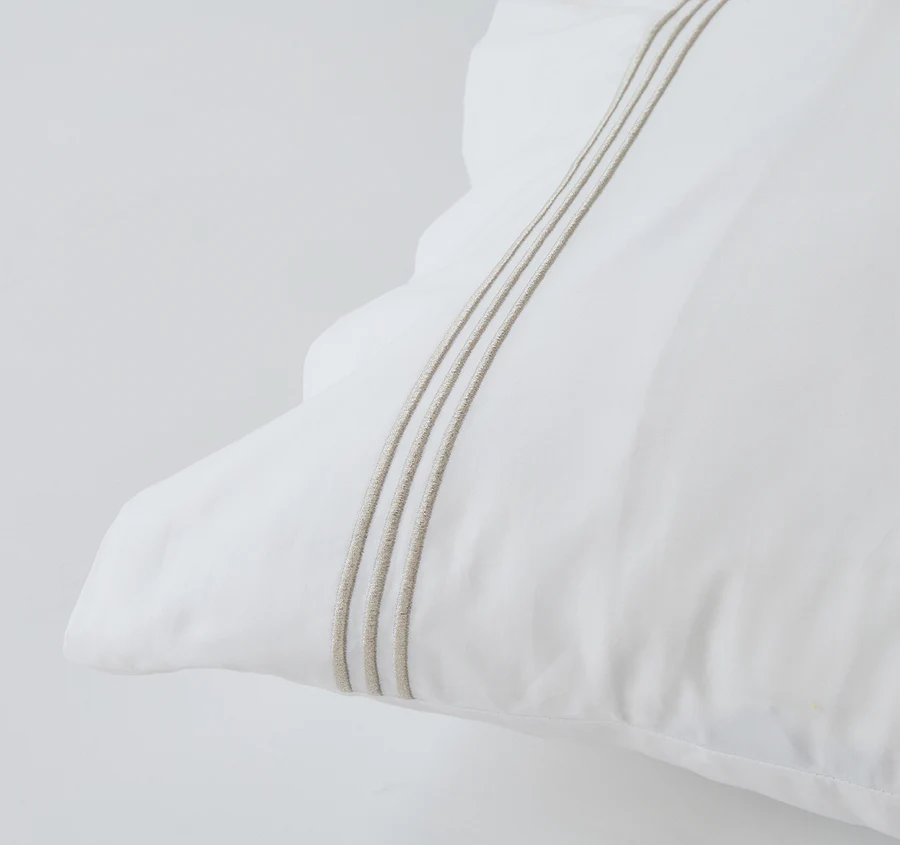 Signature 500TC Embroidered Egyptian Cotton Standard Pillowcase Pair Pure White and Warm Taupe - Image 2