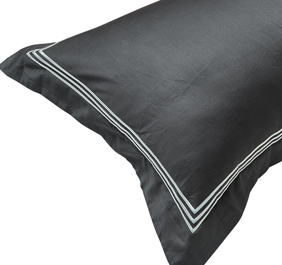 Signature 500TC Embroidered Egyptian Cotton Tailored European Pillowcase Charcoal Grey and Pure White - Image 3