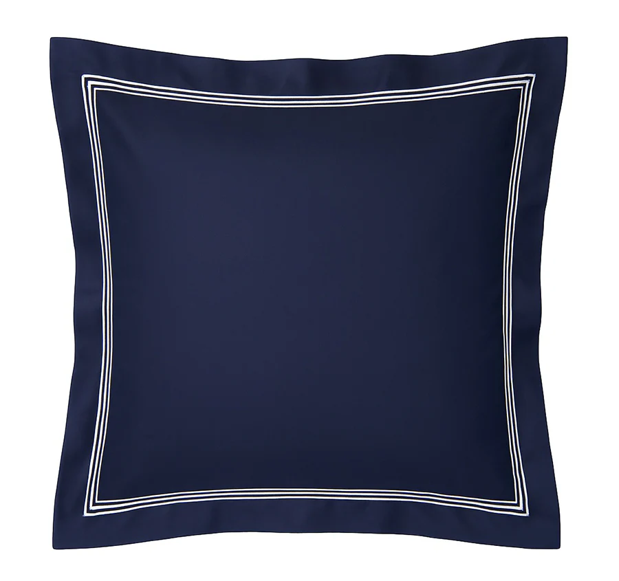 Signature 500TC Embroidered Egyptian Cotton Tailored European Pillowcase Midnight Navy and Pure White