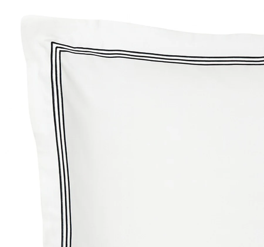 Signature 500TC Embroidered Egyptian Cotton Tailored European Pillowcase Pure White and Black - Image 2