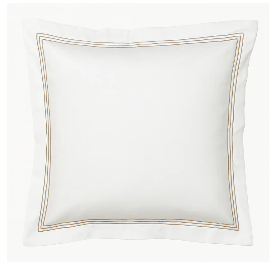 Signature 500TC Embroidered Egyptian Cotton Tailored European Pillowcase Pure White and Warm Taupe