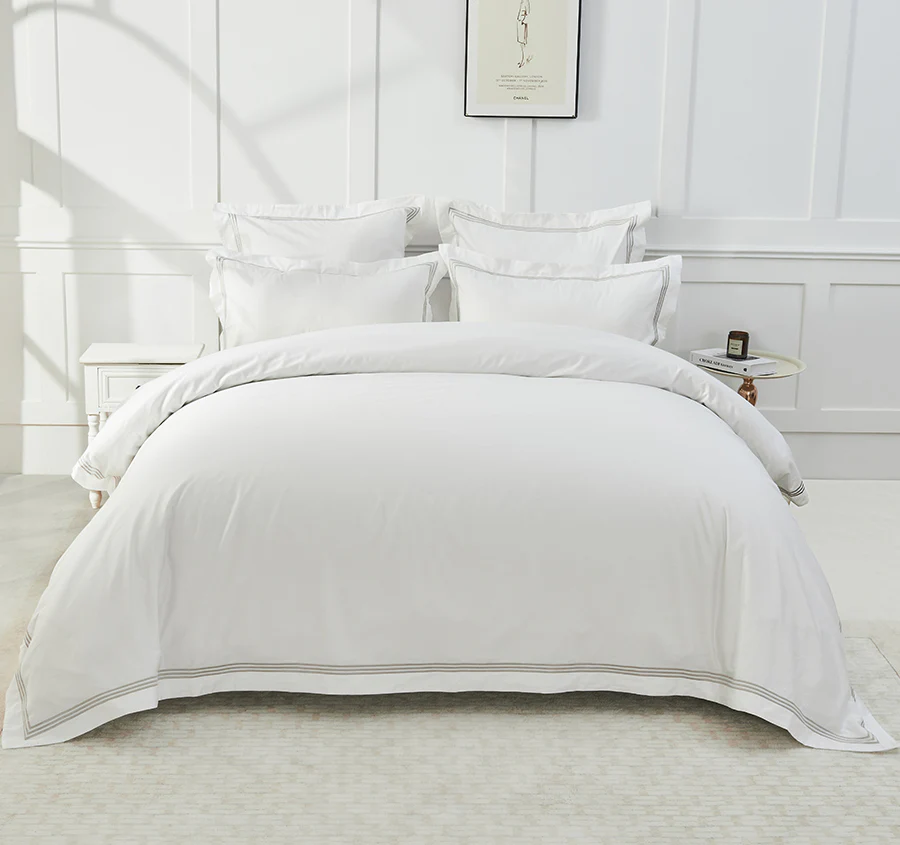 Signature 500TC Embroidered Egyptian Cotton Tailored European Pillowcase Pure White and Warm Taupe - Image 4
