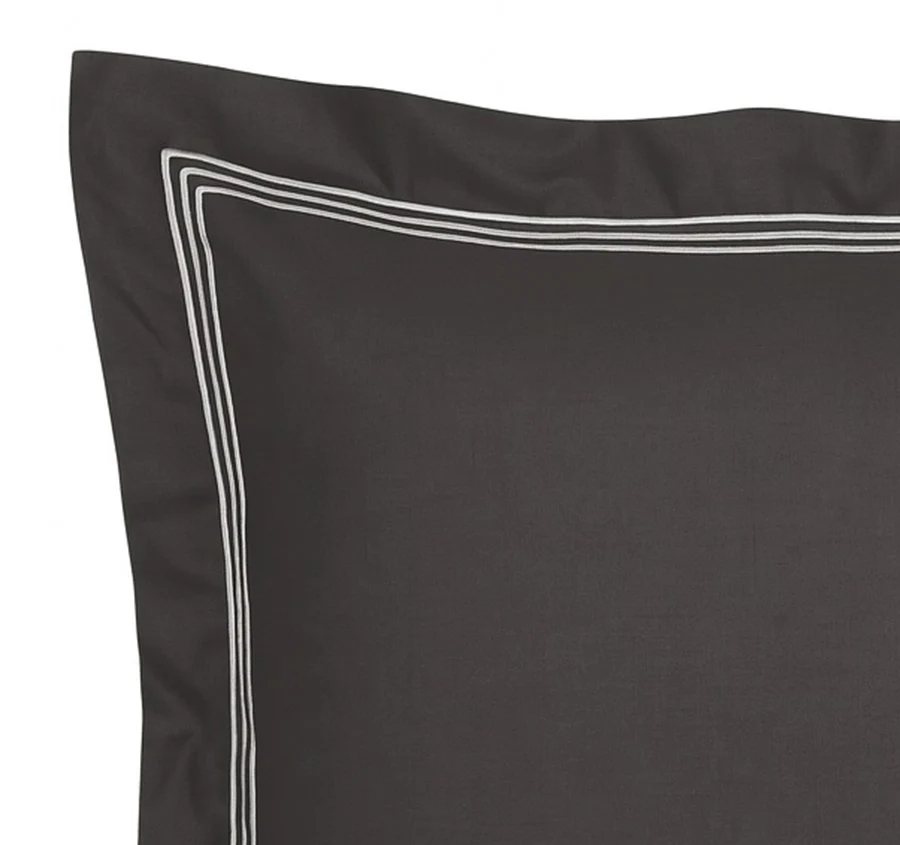 Signature 500TC Embroidered Egyptian Cotton Tailored Standard Pillowcase Pair Charcoal Grey and Pure White - Image 2