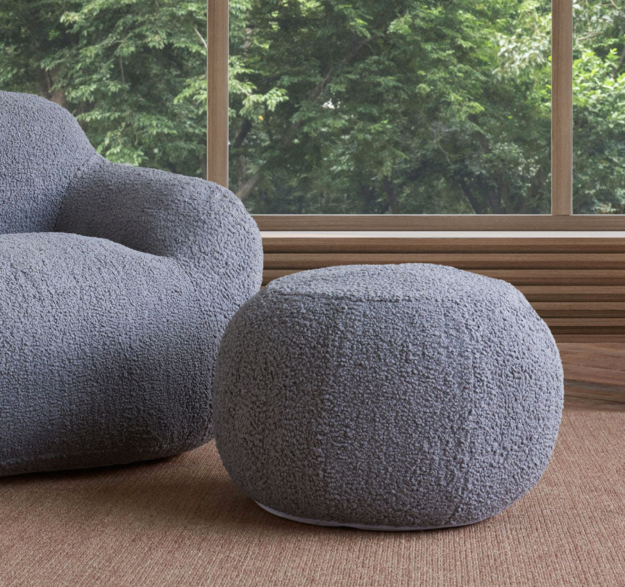 Boucle Small Round Pouffe Grey - Image 2