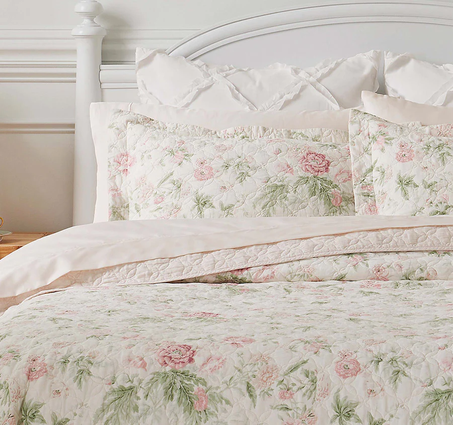 Breezy Floral Coverlet Set Pink and Green - Image 4