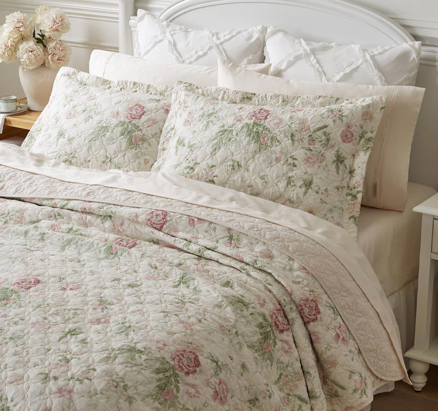 Breezy Floral Coverlet Set Pink and Green - Image 6