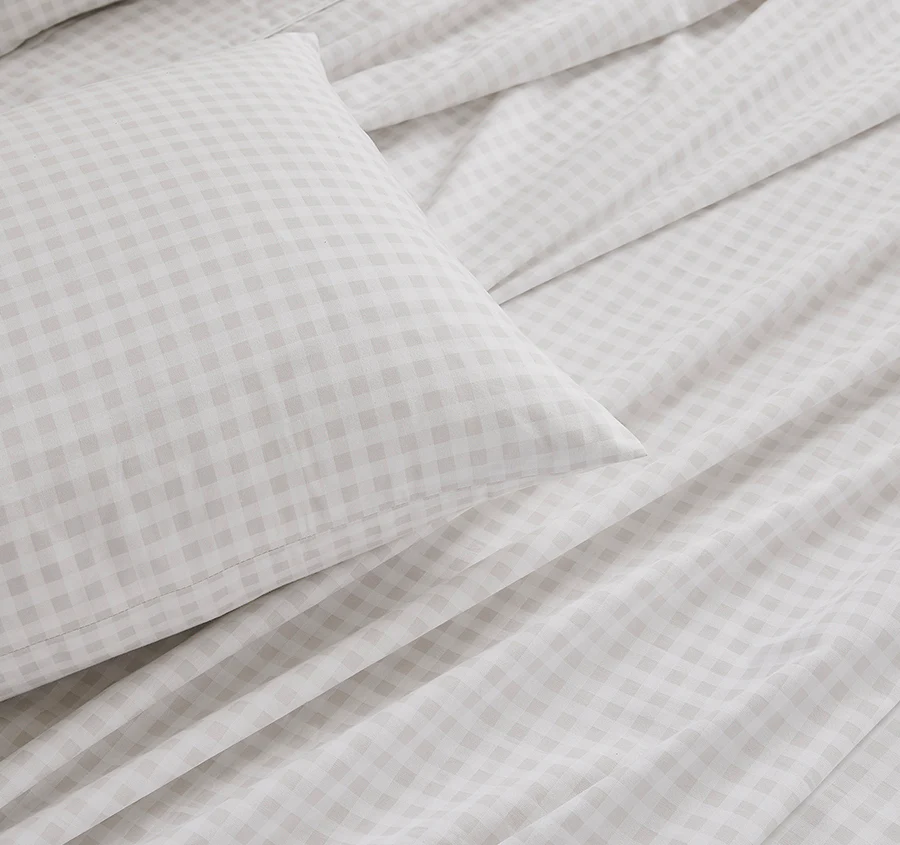 Gingham 300TC Cotton Sheet Set Range Stone - Image 2