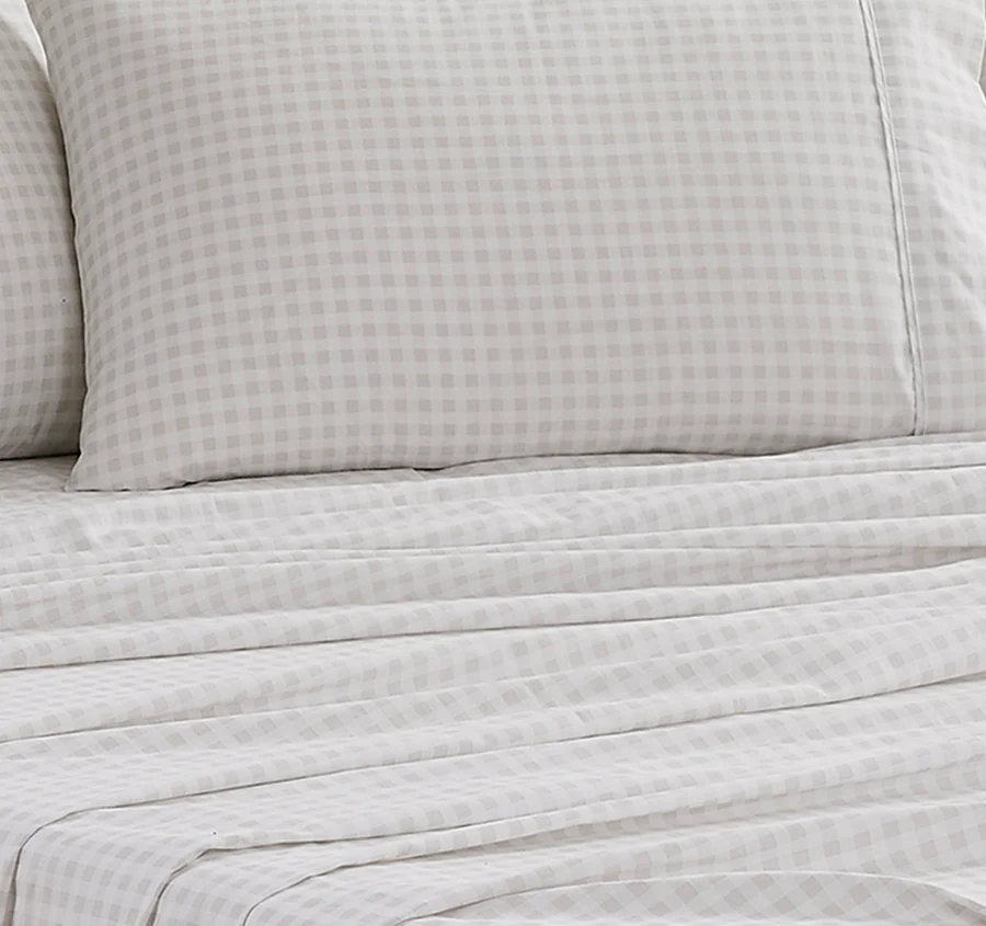 Gingham 300TC Cotton Sheet Set Range Stone - Image 3